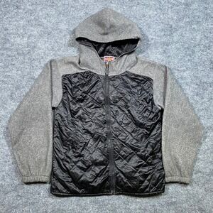 Crunch Quilted Fleece Hoodie Jacket Gray Black Zip Up Hooded Casual Men's Size S